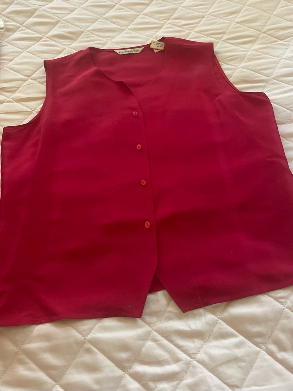 Preston & York Red Sleeveless Silk Button-Front Suit - Size Medium - Picture 2 of 3